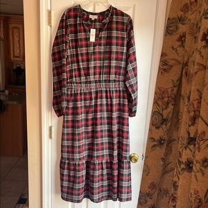 LOFT Red and Black Plaid Dress